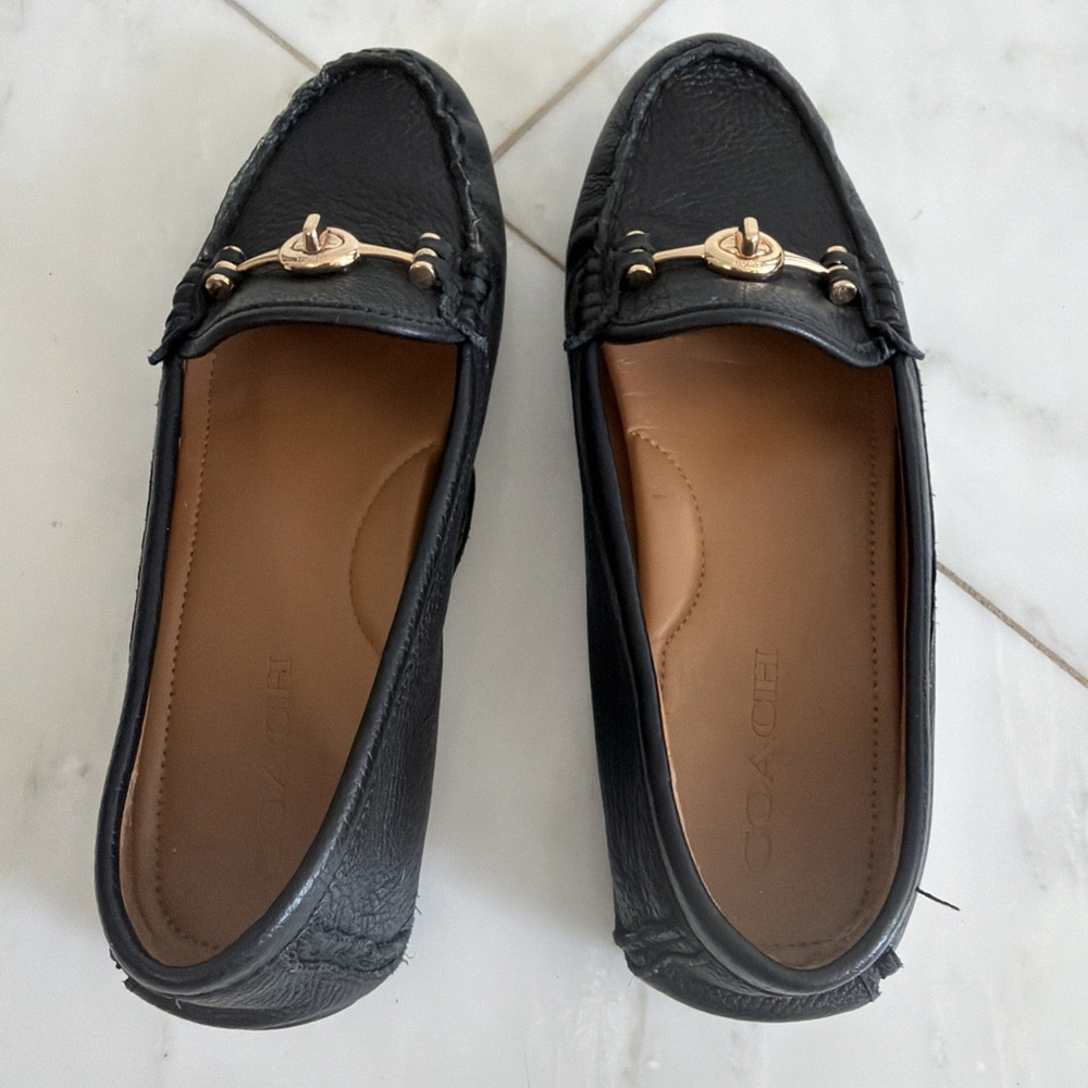 Coach Loafers Black Pebbled Leather Arlene Flat Driving Designer Shoes Women’s 8 - Picture 7 of 14